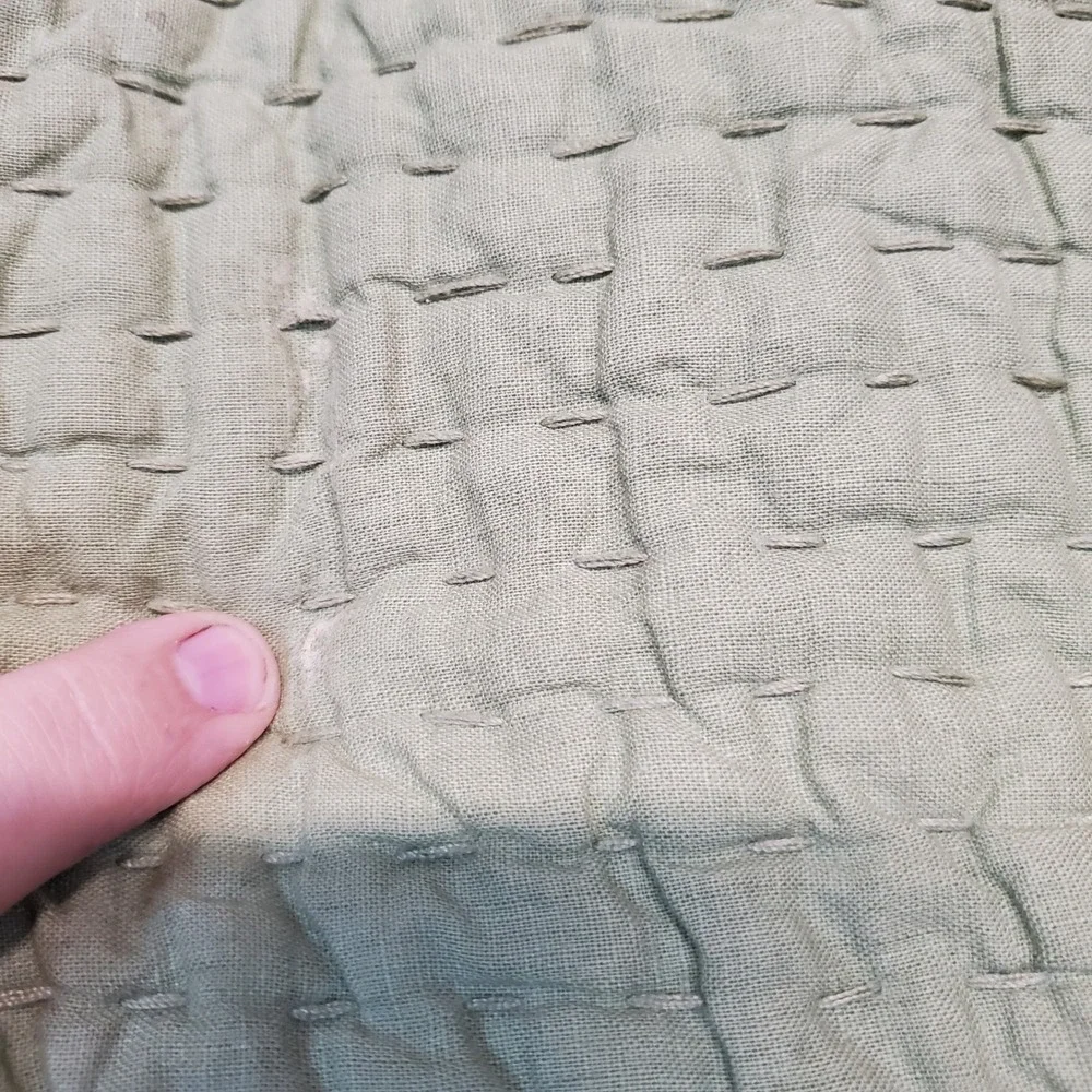 Pottery Barn Sage Celery Green Linen Pick Stitch Standard Pillowcases Sham Set 3